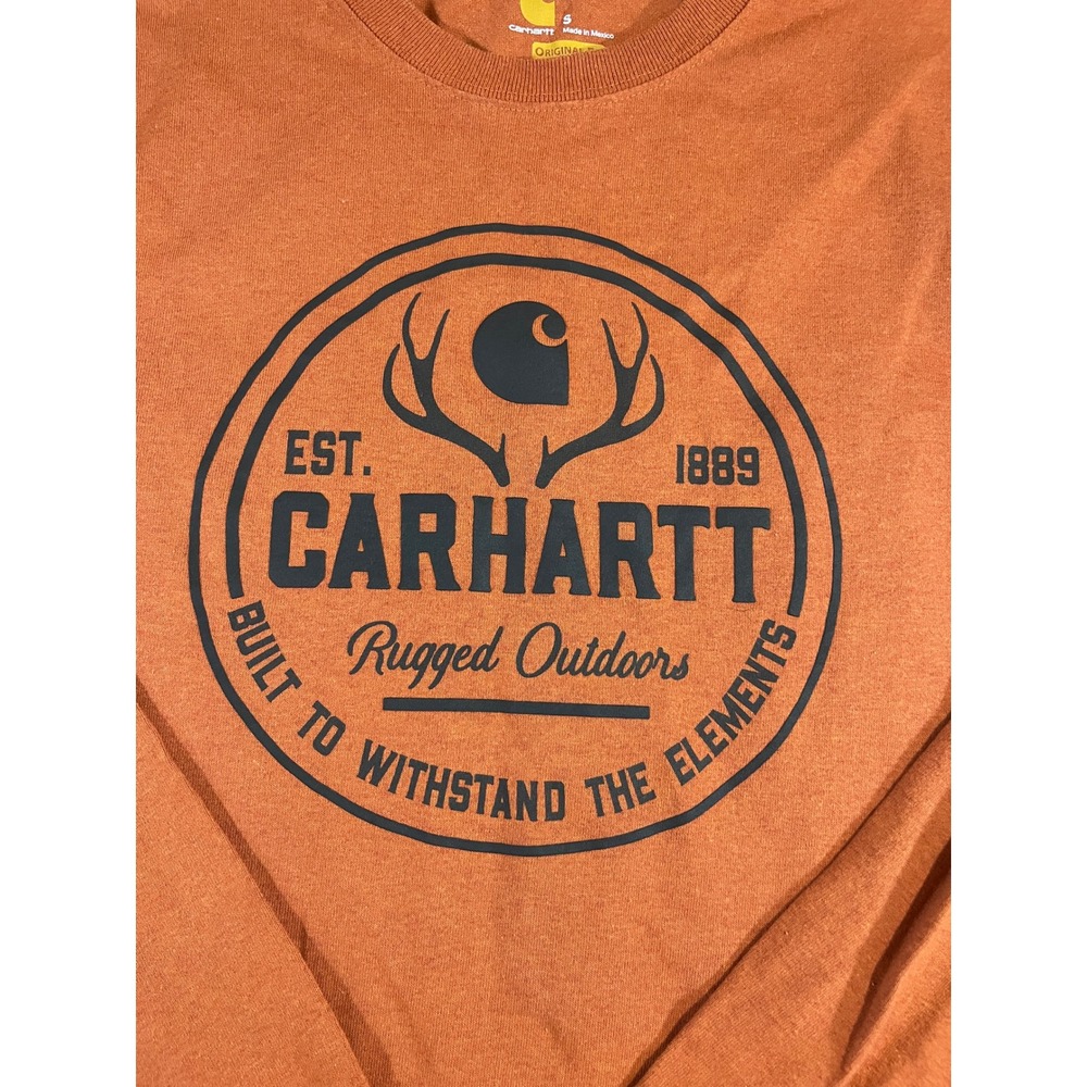 Carhartt Mens Small Burnt Orange Rugged Outdoors Graphic Long Sleeve T-Shirt S - Picture 2 of 12